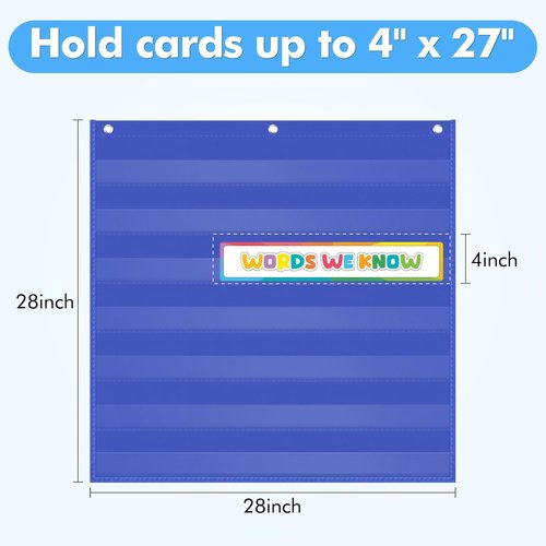 AUVCAS Heavy-Duty Pocket Chart - Clear 28" x 28" for Classroom & Home | Ideal for Word Wall & Sentence Strips