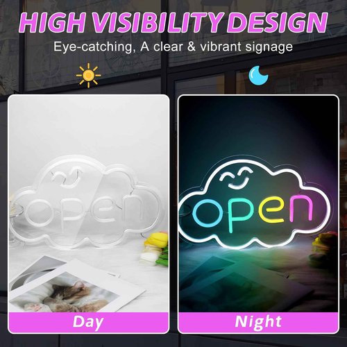 Super Bright Open Signs for Business, 16.5"x 10.2" LED Open Neon Sign, Electric Light up Sign with 12V Adapter & ON/OFF Switch, Rainbow Open Sign LED for Window Stores Restaurants Offices Shops Bar Cafe