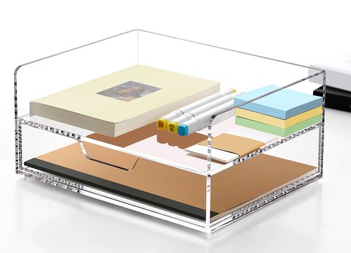 SANRUI Desk Organizer with Sliding Drawer Desk Organizers and Accessories for Office Organization and Storage, Acrylic File Organizer Drawer Stackable 2-Tier Paper Organizer,Clear