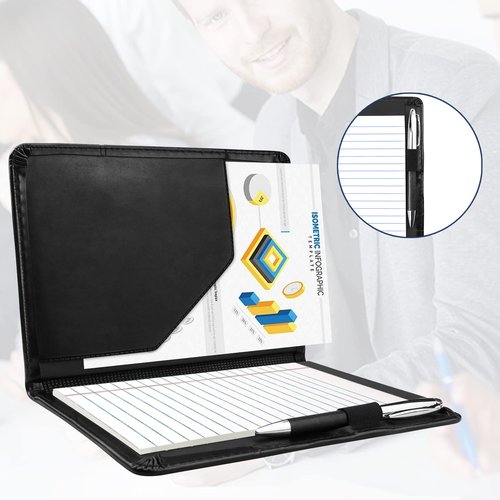 Konper Classic Padfolio/Junior Portfolio Folder Case, Business A5 Binder Organizer Notepad for Men Women, 5 x 8 Writing Pad Included,Black.