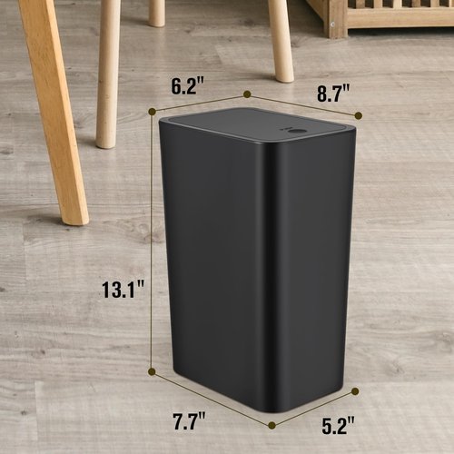 TrashAid Bathroom Trash Can, 2.6 Gallon / 10 Liter Small Garbage Can with Press Top Lid, Plastic Wastebasket with Pop-up Lid for Toilet, Office, Bedroom, Living Room, Black