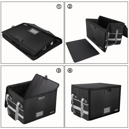 ENGPOW File Box with Lock,Fireproof Document Box with Zipper＆Pockets,Collapsible File Organizer Filing Storage Cabinet with Handle,Portable Home Office Safe for Hanging Letter/Legal Folder,Black