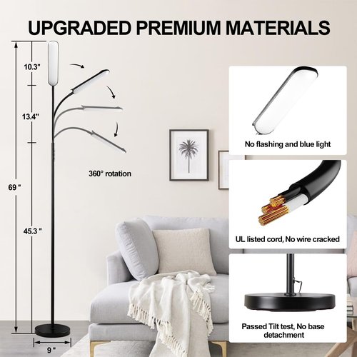 marctronic Floor Lamp, 18W 1800LM Super Bright LED Floor Lamp with Remote & Works with Smart Plug, Dimmable Timing Eye Caring Reading Lamps Floor Standing for Living Room Bedroom Office