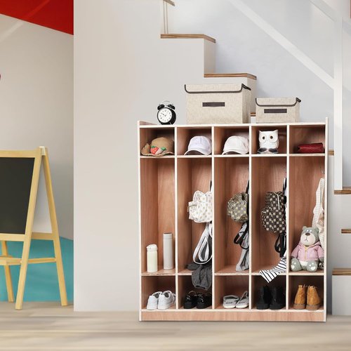 Garvee Kids Coat Locker - 5-Section Design with 10 Cubbies, Smooth Wood Surface & 4 Casters for Easy Mobility