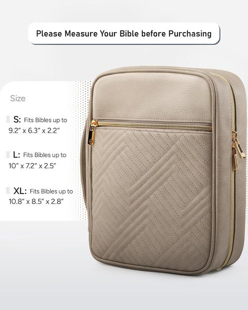 BellaHold Quilted Vegan Leather Bible Cover - Color-Blocked Case with Handle for Women | XL Desert Taupe
