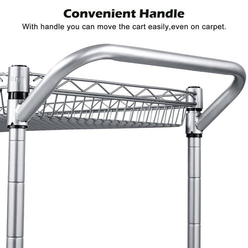 WDT 990Lbs Capacity Heavy Duty Rolling Utility Cart, NSF Rolling Carts with Wheels,Commercial Grade Metal Cart with Handle Bar & Shelf Liner,Trolley Serving Cart for Restaurant,Kitchen,Gray