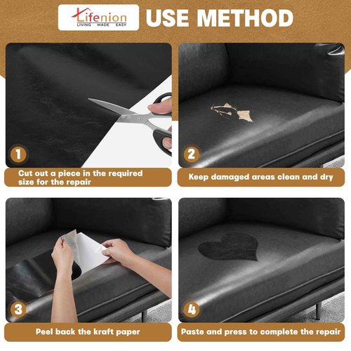 Lifenion Leather Repair Patch, 17X158 Inch Self Adhesive Leather Repair Tape, Large Vinyl Patch Kit for Couches, Sofa, Furniture, Car Seats, Office Chairs, Cabinets, Handbags（Coffee, 17X158 Inch）