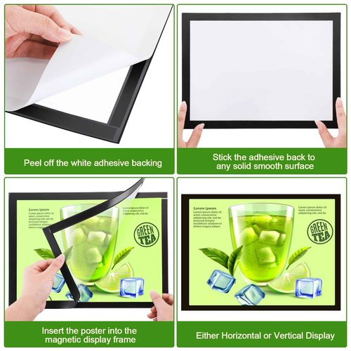 Marspark 50 Pcs 8 x 11.5 Inch Magnetic Sign Holder Display Frame Self Adhesive Display Frame Magnetic Double Sided Picture Frames A4 Notice Window Sign Holder for Refrigerator Office Door