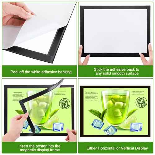 32 Pieces 8 x 11.5 Inch Magnetic Sign Holder Magnetic Display Frame Self Adhesive Display Frame Magnetic Double Sided Picture Frames A4 Notice Window Sign Holder for Refrigerator Office Door Glass