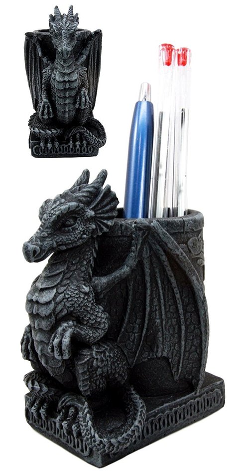 Ebros Medieval Fantasy Smaug Dragon Stationery Holder Statue Gothic Dragons Organizer Office Desktop Pen Pencil Holder Figurine 4.75" Tall Gothic Gargoyle Sentry
