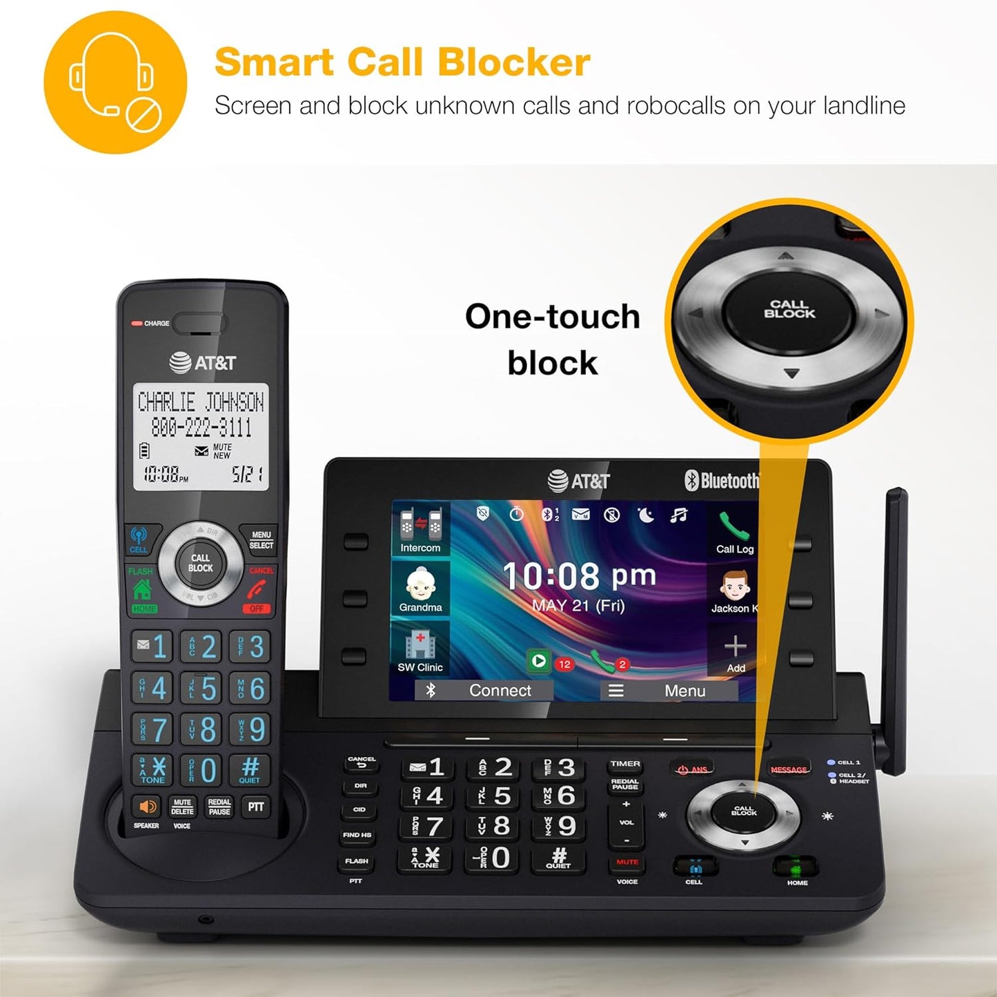 AT&T Cordless Home & Business Phone - 4-Handset DECT 6.0 with Answering Machine & Bluetooth | 5" Color Display