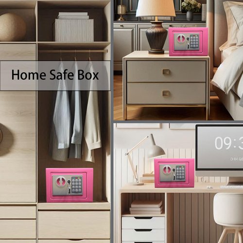 Yuanshikj Electronic Deluxe Digital Security Safe Box Keypad Lock Home Office Hotel Business Jewelry Gun Cash Use Storage (Pink)