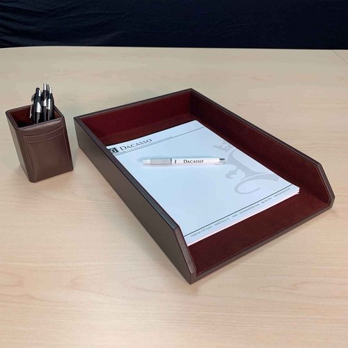 Dacasso Chocolate Brown Leather Letter Tray, Legal Size