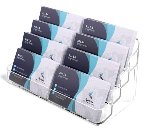 Gowall Business Card Holder, 8 Pocket Acrylic Business Card Holder for Desk Clear Business Card Stand Desktop Business Card Holders Plastic Business Card Display for Exhibition, Home and Office, 4 PCS