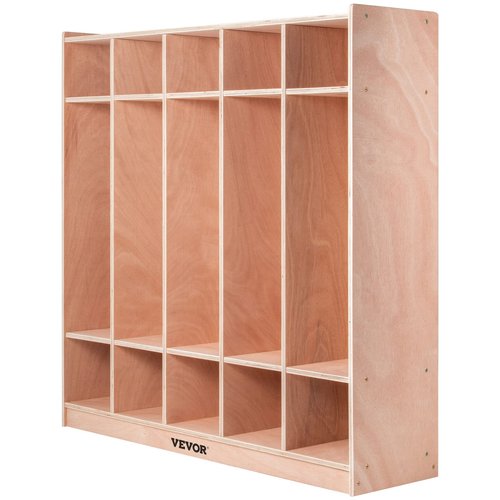 Happybuy 5-Section School Storage Locker, Wooden Storage Cabinet with 4 Casters, Classroom Cubbies for Storage, 15mm Thick Plywood Locker for Home, Office, School,Gym, Kindergarten