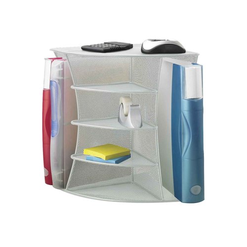 Safco Products 3261SL Onyx Mesh Corner Organizer - Durable Steel Mesh Corner Storage and Desk Top Organizer. Space Saving, For Home, Office & Classroom Organization, 13" x 15" x 11 ; Silver