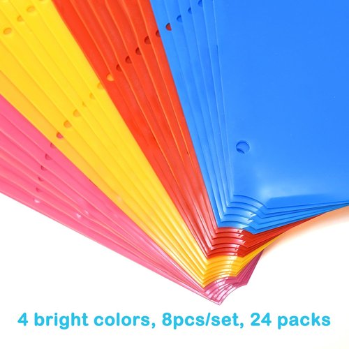 MAKHISTORY Plastic 8-Tab Dividers with Two Pockets - 3 Sets, Pocket Dividers for 3-Ring Binders, Multi-Color Binder Dividers, Total 24 Tabs