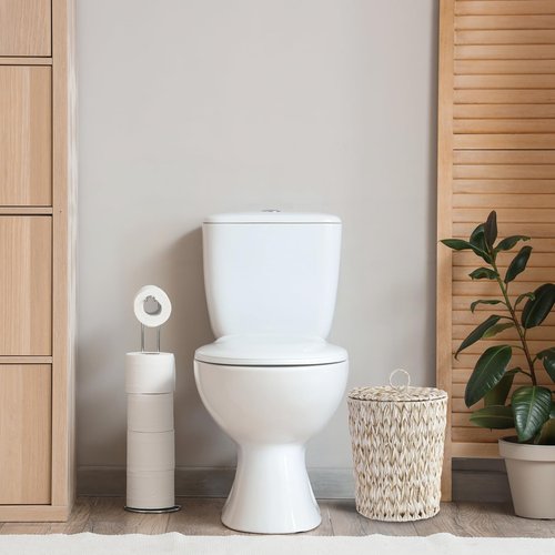 YOKOMI Plastic Wicker Trash Can with Lid - 4 Gallon Bathroom Garbage Can - Boho Hand Woven Water Hyacinth Wicker Waste Basket for Bedroom, Living Room, Home, Office (Beige)