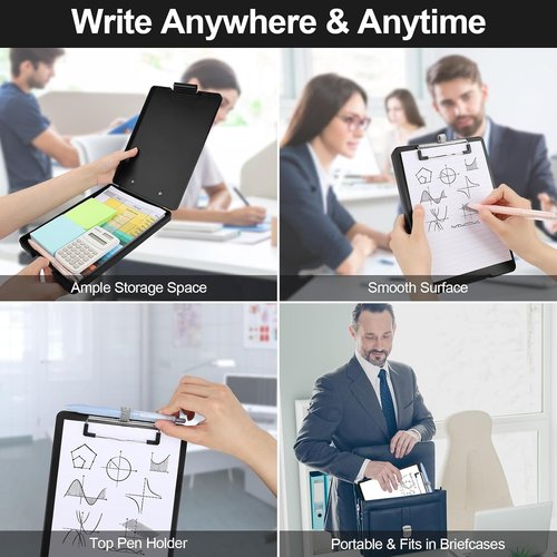 Meiikun A5 Mini Clipboard - Storage & Pen Holder | 6x9 Black Plastic Clipboards for School & Office