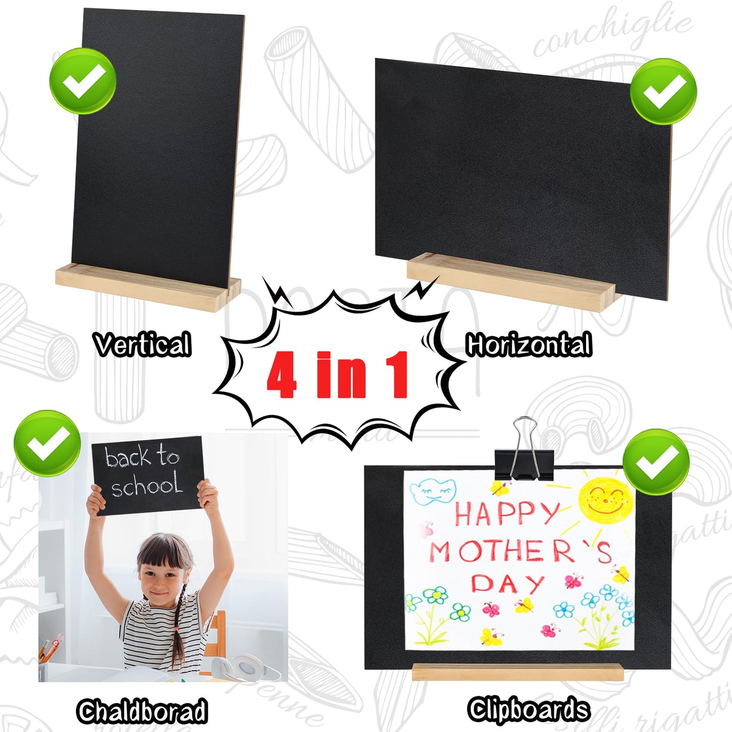 BOUBONI 2 Pack Small Chalkboard Signs with Wood Stand 6 x 8 inch Tabletop Chalkboard Sign Double-Sided Message Menu Boards for Kitchen Wedding Bar and Restaurant