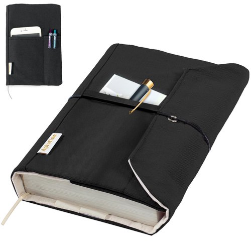 Canvas Book Covers, Washable Book Protector, Book Cover for Paperback Novels, Adjustable Book Cover for Hardcover with Pockets for Pen, Soft Cover Books, Book Lovers Gifts