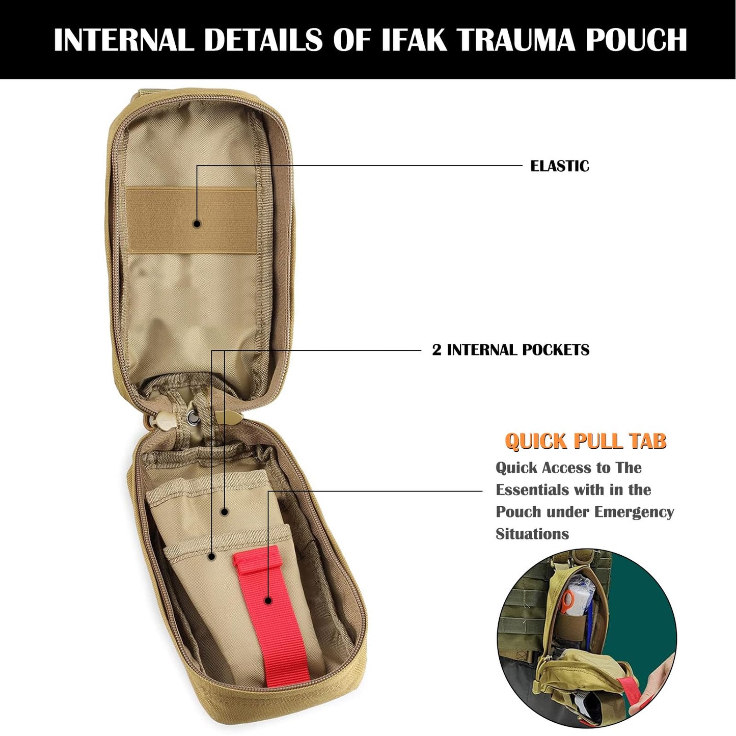 ifak Pouch Small Molle First aid Bag Empty Trauma Medical Bag Tactical Belt Pouch (US-TAN)