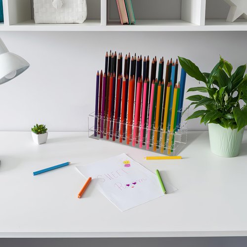 Ciieeo Penholder Art Brush Organizer Acrylic Pen Holder Stand Pencils Markers Desk Stand Nail Stuff Organizer Makeup Box Clear Plastic Bins Pens Storage Rack