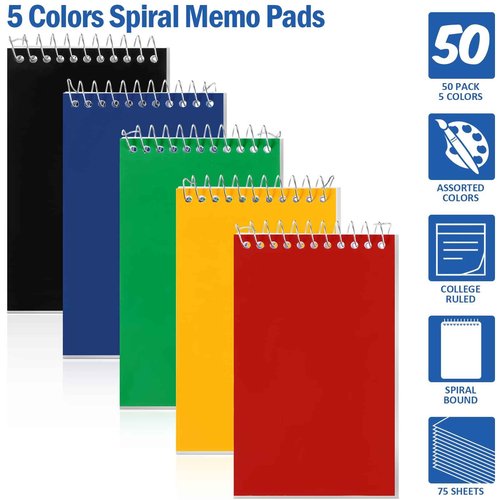 100 Pieces Spiral Memo Pads Bulk 3 x 5 Inch Small Note Pads Top Bound Lined College Ruled Paper Mini Notepad Pocket Spiral Notebooks for School Office Home Supplies, 75 Sheets (Bright Colors)