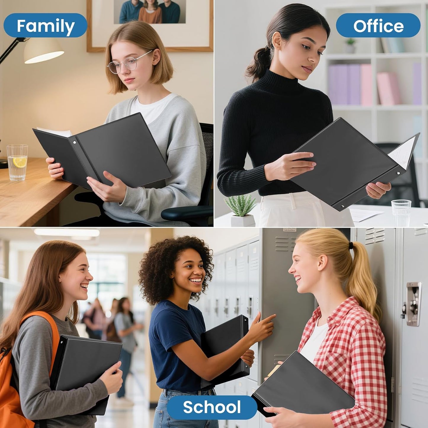 SUNEE 3 Ring Binders - PVC-Free Clear View Design | 1/2 Inch, 12 Pack for School & Office - Black