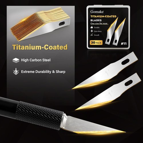 Gomake Exacto Knife Blades - #11 Titanium Coated Replacement Blades for Precision Cutting | 30 Pack