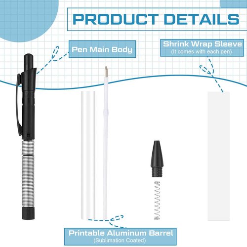 Yexiya Sublimation Pens Blank Heat Transfer Pen Sublimation Ballpoint Pen with Shrink Wrap White Aluminum Customized Clip Pen School Supplies for Christmas Office School Stationery Supplies (50 Sets)