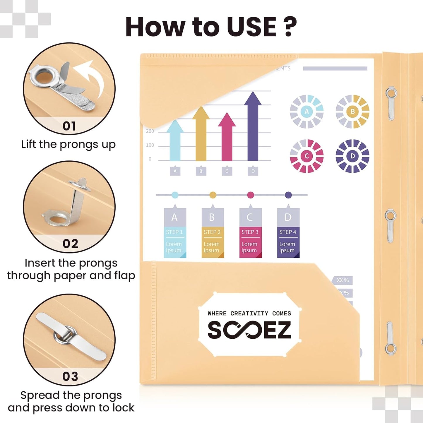 Sooez File Folders - 6 Pack Pastel Colors with Pockets & Prongs | Aesthetic School Supplies