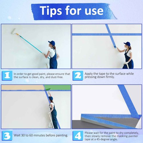 Oleitodh 12 Rolls Blue Painters Tape Bulk 2 inch x 660 Yards, Painters Masking Tape No Residue Wall Painting Tape Artist Tape Trim Edge Finishing Tape for Wall Painting Decoration DIY Supplies