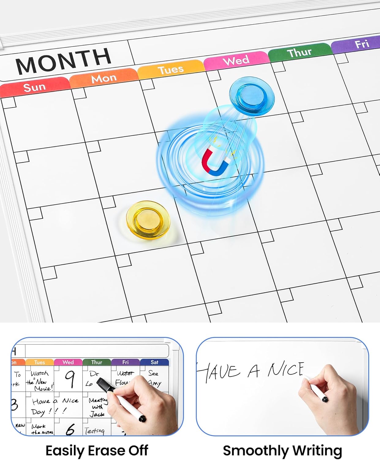 VITEVER Double-Sided Calendar Whiteboard - Monthly Planner & Memo Board for Home, Office, Kitchen