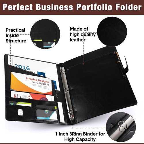 Eersida Padfolio 3-Ring Leather Binder - A4/Letter Size Business Portfolio Folder | Black & Brown