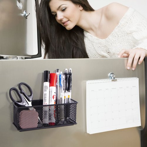 dedoot Magnetic Basket for refrigerator Storage Magnetic Pencil Holder Basket Mesh Black Strong Magnetic Pen Holder for Refrigerator,Whiteboard, Locker, Home and Office Organizer, 6.3x2.3x3.6inch