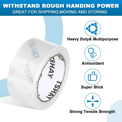 TSHAY Packing Tape, 36 Pack Heavy Duty Shipping and Moving Packing Tape, Clear, Packing and Moving Supplies, 1.88 inch Wide, 65 Yards Per Roll, Total 2340 Yards