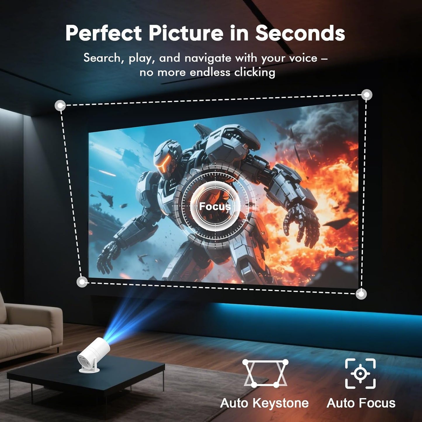 WISHOLY Mini Projector - 4K Portable Movie Projector with WiFi, Bluetooth & Built-in Streaming Apps | 180° Rotatable for Home Theater & Outdoor Use