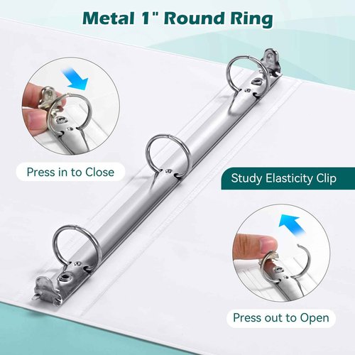 Heture 3 Ring Binder 1 Inch 12 Pack, 1" Clear View with Round Rings, PVC-Free,Holds for 200 Sheets 8.5“ x 11" US Letter Size Paper, Durable White Binders Perfect for Office,School and Home