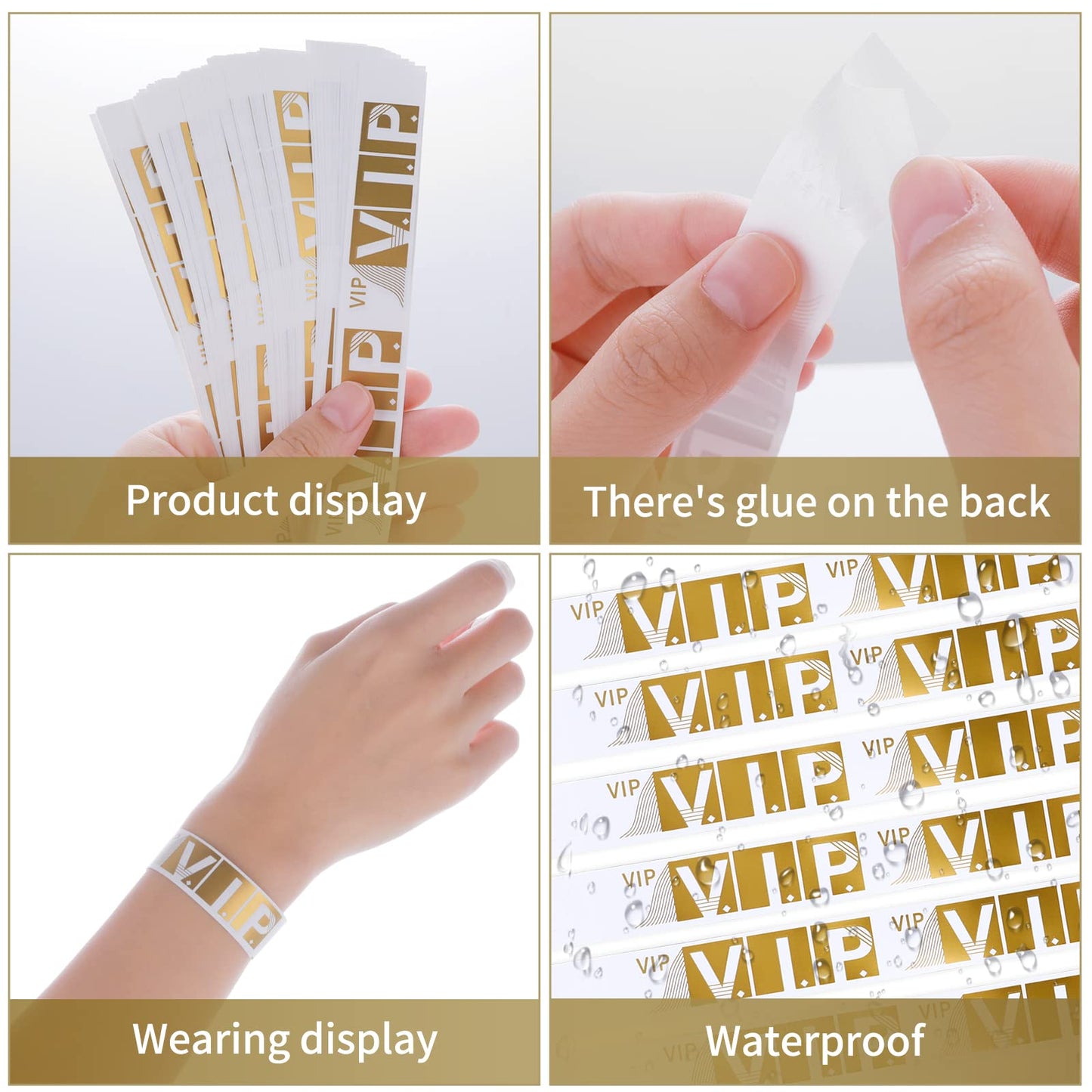 100 Pcs VIP Wristbands for Events Waterproof Paper Bracelets Lightweight Event Wristbands for Party Concert Club Amusement Park Festivals (Gold)