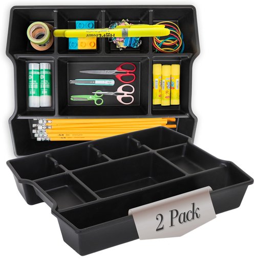 Manaloom Extra Deep Drawer Organizer Tray - 8 Compartment Desk Drawer Tray Dividers - 2 Pack