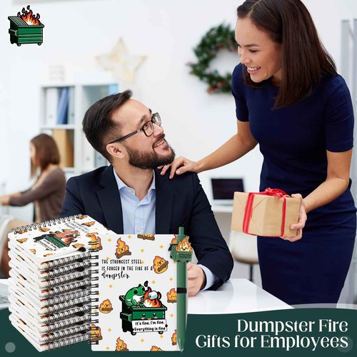 Resurhang 60 Pcs Dumpster Fire Gifts for Employee Dumpster Fire A6 Notebooks with Ballpoint Pens Bulk Funny Appreciation Gifts for Emergency Nurse Medical Assistant Team Coworker Christmas