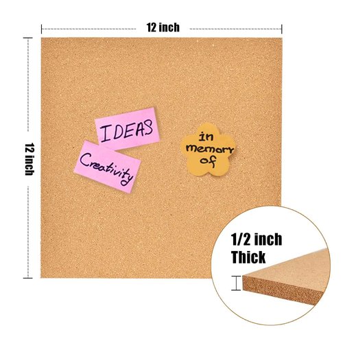 Aitakatta 12x12 Cork Board Tiles Bulletin Board, 1/2" Thick Small Square Cork Boards for Walls, Self-Adhesive Cork Tiles for Home, Office, School, Bulletin Board Decorations(12mm,12pc)