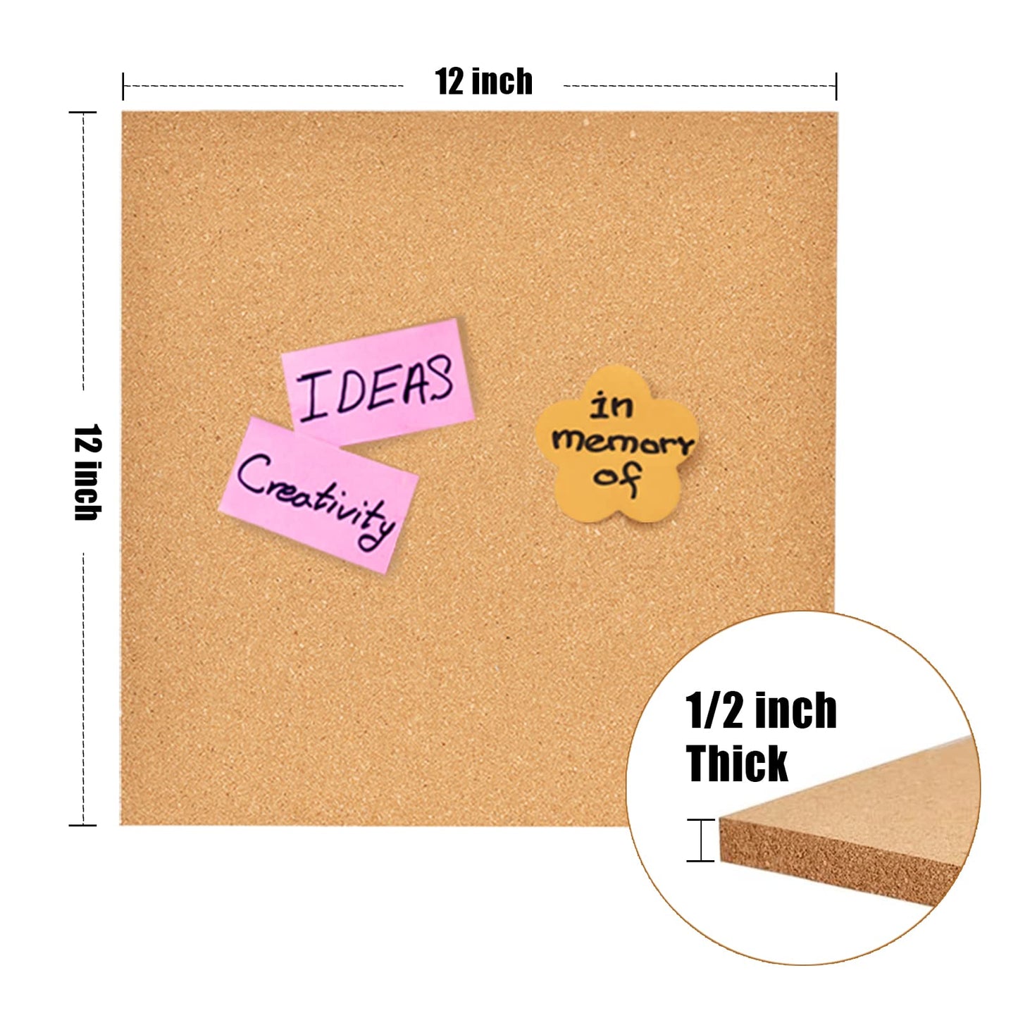Aitakatta 12x12 Cork Board Tiles Bulletin Board, 1/2" Thick Small Square Cork Boards for Walls, Self-Adhesive Cork Tiles for Home, Office, School, Bulletin Board Decorations(12mm,2pc)