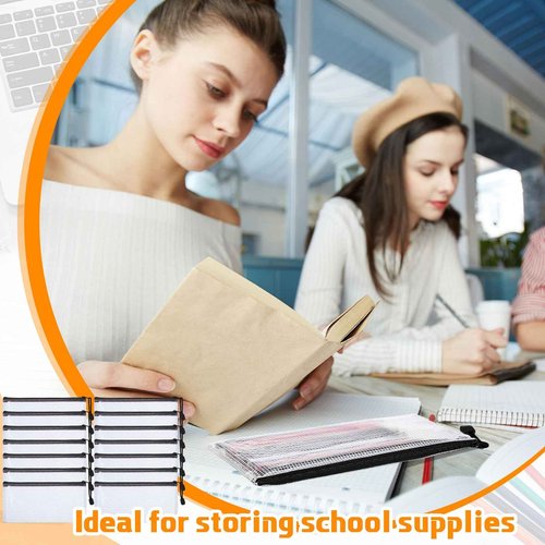 Zhehao 400 Pcs A6 Mesh Zipper Pouch Pencil Pouch with Zipper Waterproof Mesh Storage Bags Small File Bags for Classroom Organization School Office Supplies, 9.5 x 4.5 Inch (Black)