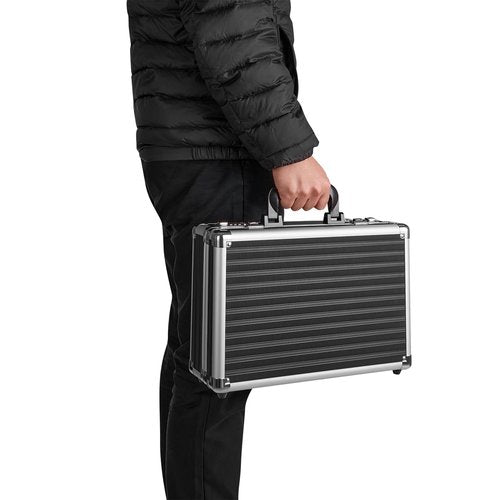 LOCKCURX File Organizer Storage Box - 14.2 x 9.4 x 4.5 Inch Medium, Portable Locking Storage Totes with Dual Combination Locks for Cash, Documents & Valuables - Black