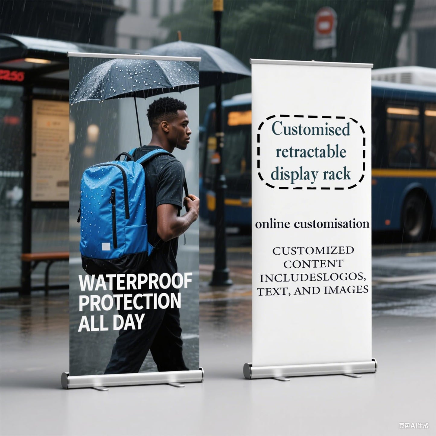 Custom Retractable Banner Stand – Personalized Roll Up Display with Carry Bag, Adjustable Height, Portable Stand for Trade Shows, Events, Business Promotions