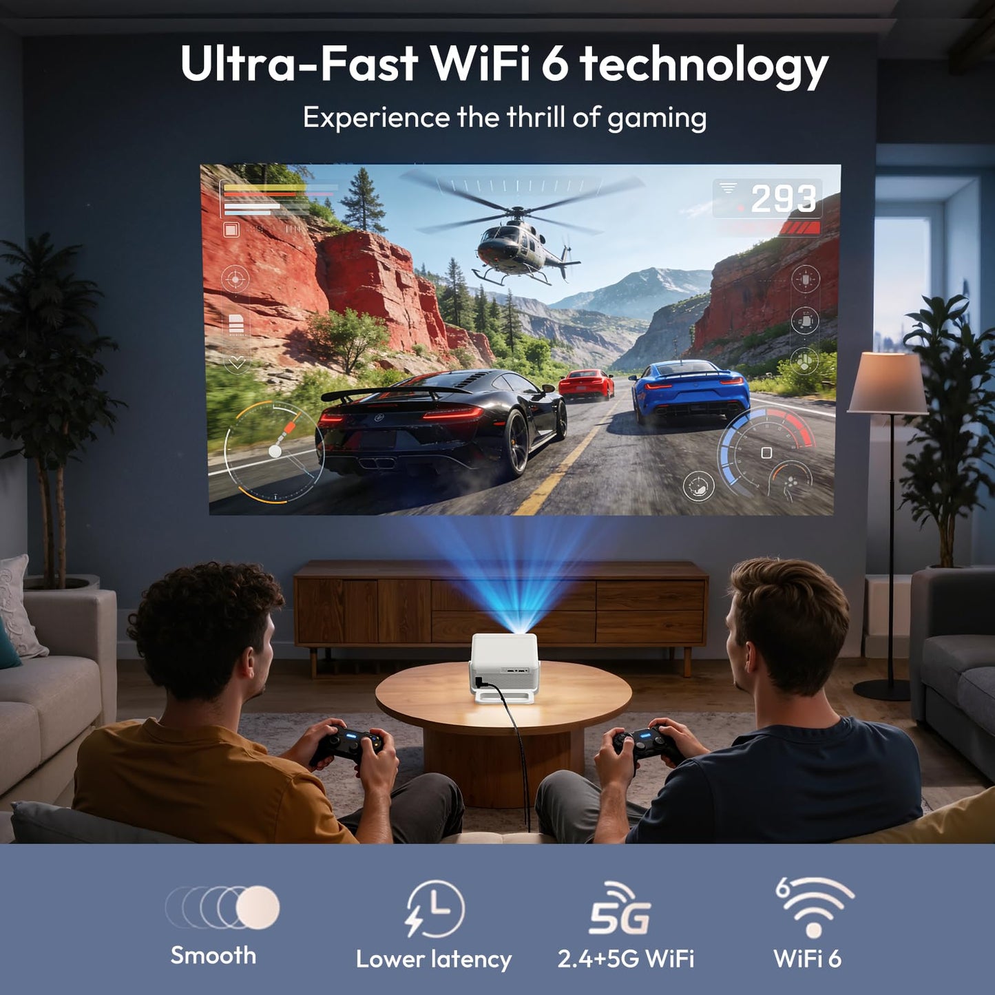 Projector with WiFi and Bluetooth Supports 4K 1080P Portable Smart Projector, XGODY Gimbal A1 Auto Focus, 6D Auto Keystone Correction, 180° Rotation, Android 14 Home Theater Movie Projector