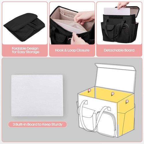 Prokva Hanging File Organizer Box with Lid, Portable Document Organizer Bag with Handle, Suitable for Letter Size Hanging File Folders, Black