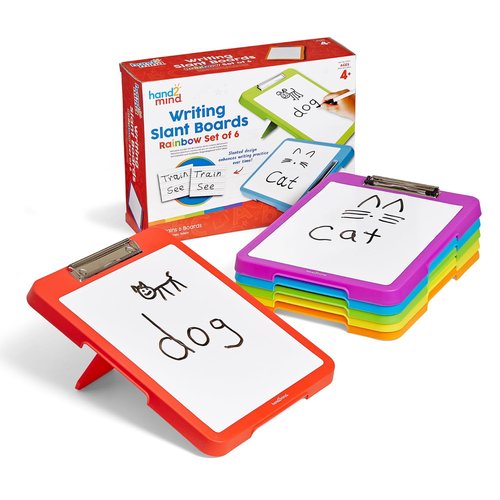 hand2mind Rainbow Writing Slant Boards, Desktop Whiteboard, Dry Erase Clipboard, Reusable Handwriting Practice for Kids, Learn to Write, Letter Writing, Teacher Supplies for Classroom (Set of 6)